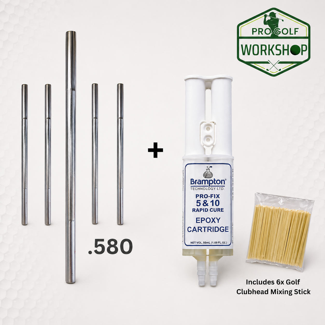 Golf Club Shaft Extension Repair Kit – 0.580" Steel (5 Extensions + Epoxy)
